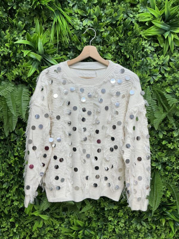 Maglione da donna con paillettes e frange
