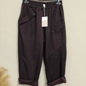 Pantalon casual femme long jambe large avec boutons et poches devant t bordeaux 68fa5a4d0bc8b