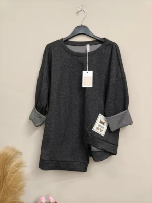 Sweatshirt femme manches longues col rond couleur unie taille unique noir 68fa5806a36d1