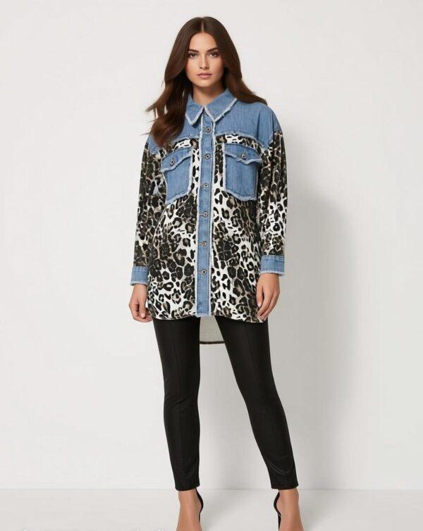 CAMICIA JEANS LEOPARDATO DONNA